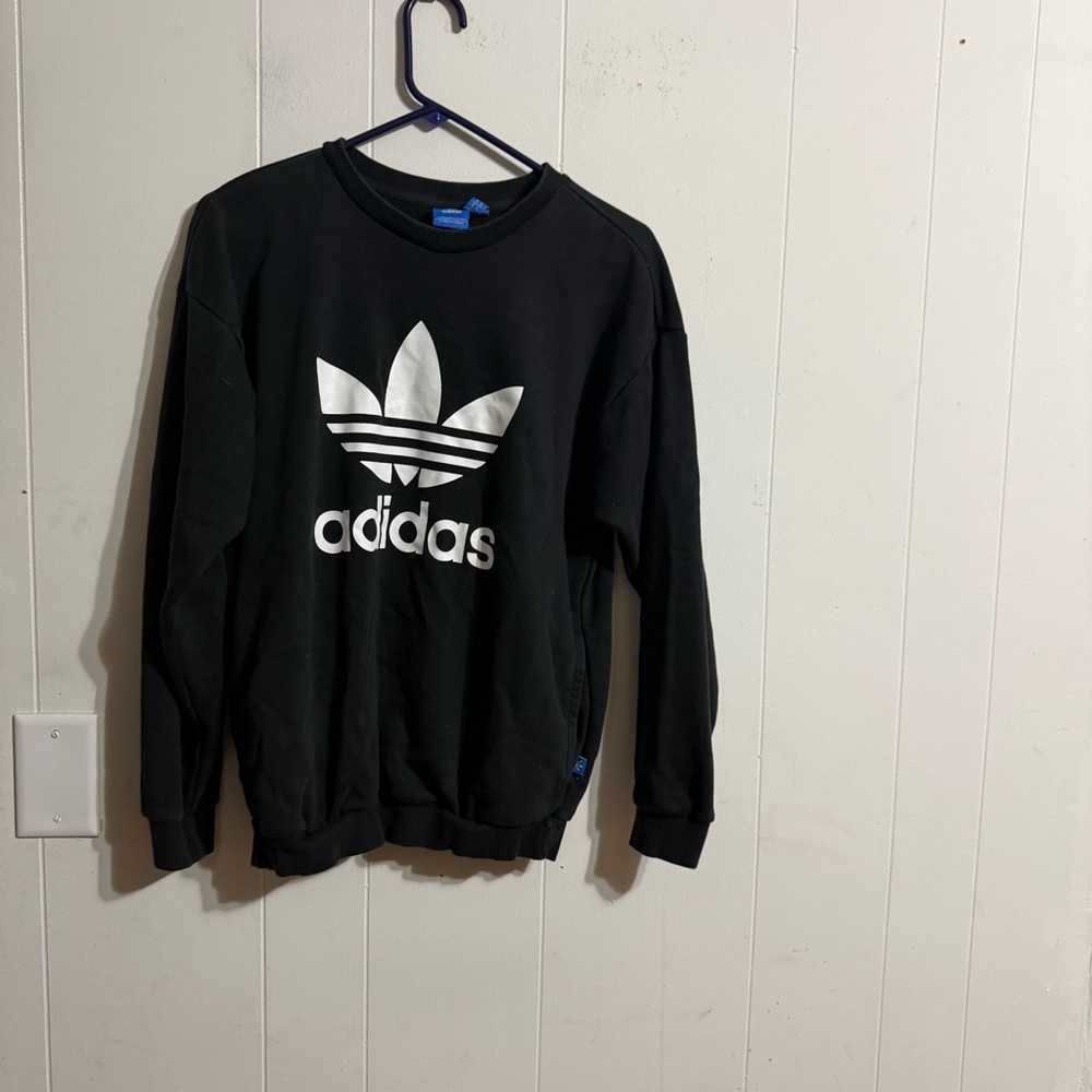 Adidas Women's Black Sweatshirt‎ with Silver Logo
